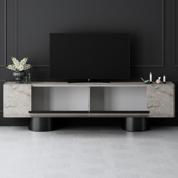 Hanah Home Soporte para TV Bohem - Travertino, Negro Hanah Home Soporte para TV Bohem - Travertino, Negro